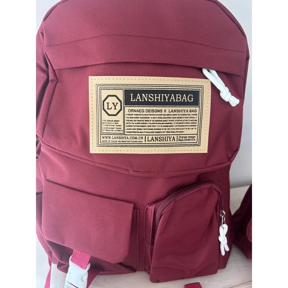 Lanshiyabag 5pc Backpack Set Maroon Burgundy School Travel Messenger Bag‎ Pouch